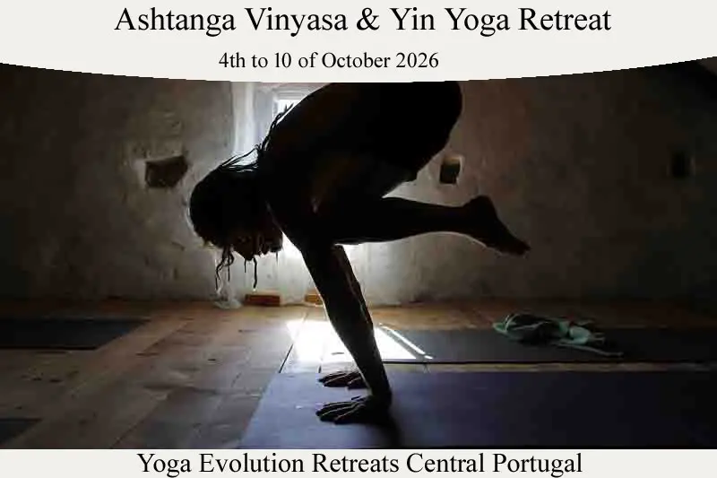 Ashtanga Yoga Retreat europe Portugal 2026 demonstrating the crow pose in the yoga shala on our Ashtanga Yoga Retreat 2026 europe Portugal
