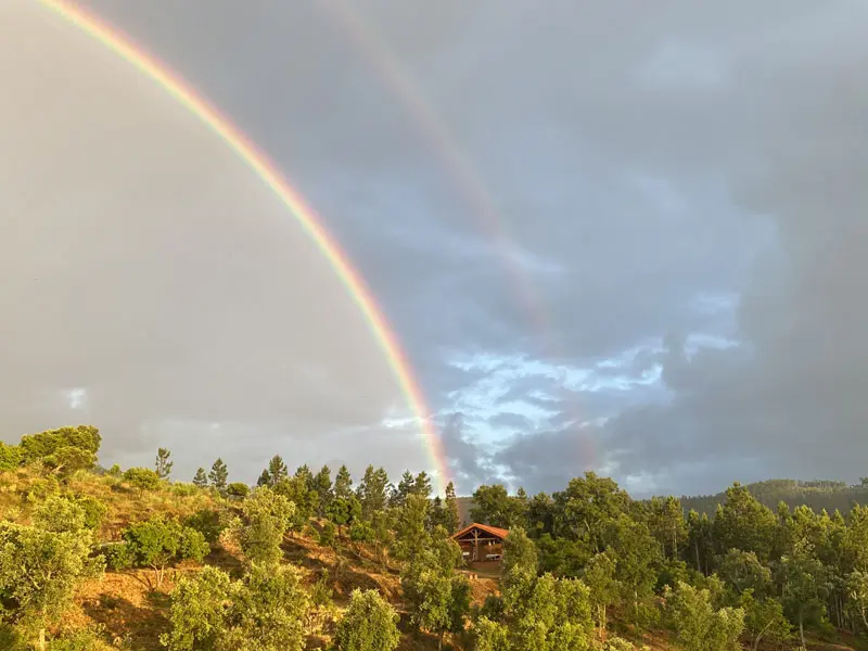 Retreat Yoga February 2027 Retreat Yoga February 2027 with this view of the land with a rainbow moving down towards our yoga Shala.